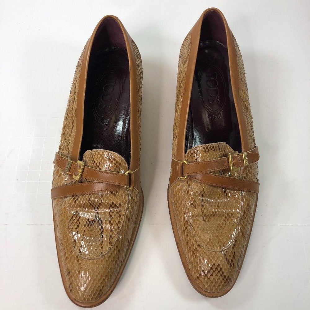 Tod's Snake Skin Heeled Loafers 8